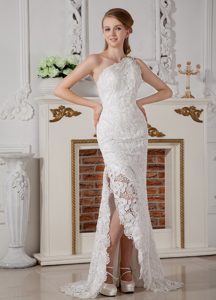 Column One Shoulder Wedding Dresses with High Slit on Sale