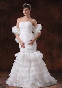 Mermaid Organza White Luxurious Wedding Dresses with Ruffles Layers