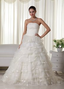 Strapless Chapel Train Wedding Dresses in Organza On Promotion