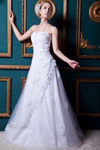 Custom Made Strapless Long Wedding Dress with Appliques