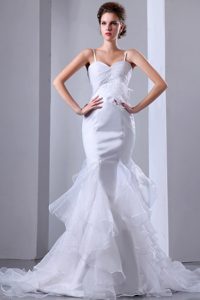 Sexy Ruched and Ruffled Mermaid Fall Wedding Dresses with Spaghetti Straps