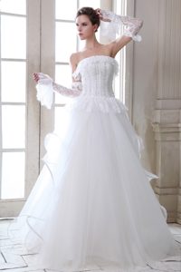 Sweet Strapless Garden Wedding Dress with Beadings and Lace Up Back
