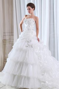 Romantic Beading Church Wedding Dress with Layers and Pick-ups in Organza