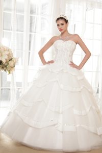 Sweetheart Ball Gown Wedding Dress with Beadings and Layers in Floor-length