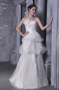 White Prom Wedding Dress with Handle Flower in Organza and Taffeta
