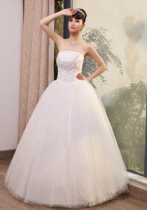 Strapless Beading Garden Wedding Dress with Embroidery and Lace Up Back