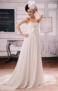 Sweetheart Ruching Prom Wedding Dresses in Chiffon with Hand Made Flower