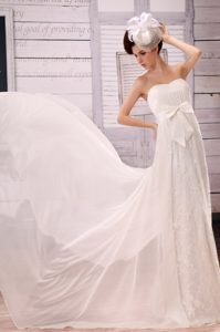 Empire Strapless Wedding Dresses for Women with Bowknot and Chapel Train