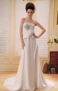 Strapless Court Train Women Wedding Dress with Beads in Elastic Wove Satin