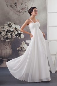 Affordable White Empire V-neck Church Wedding Dress for Summer in Chiffon