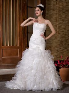 Mermaid Sweetheart Beaded Women Wedding Dresses with Ruches and Ruffles