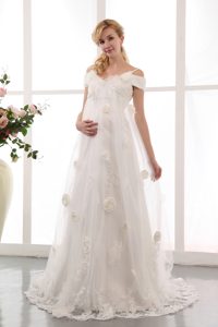 Modest Off The Shoulder Women Wedding Dress with Handle Flowers