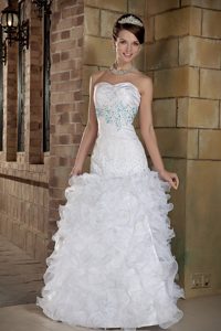 Sweetheart Wedding Party Dresses with Beadings and Ruffles in Organza