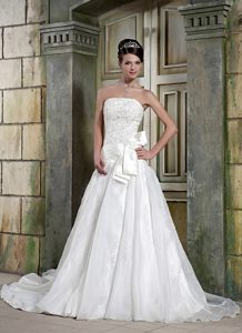 Custom Made Prom Wedding Dresses with Lace Up Back and Bowknot