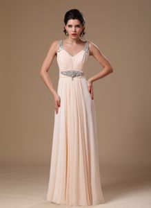New Baby Pink Long Ruched Homecoming Evening Dress with Beading