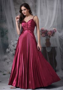 Spaghetti Straps Long Ruched Wine Red Evening Party Dress with Pleats