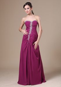 Sweetheart Long Eggplant Purple Ruched Evening Dresses with Beading