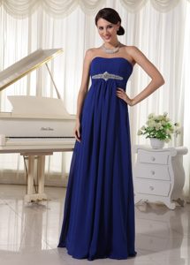 Strapless Long Empire Royal Blue Evening Party Dresses with Appliques
