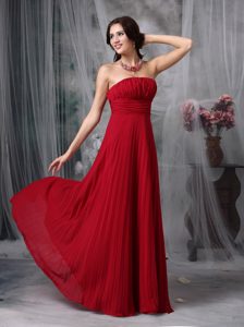 Best Seller Strapless Chiffon Evening Dresses to Long in Wine Red
