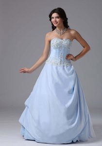 Most Popular Light Blue Sweetheart Lace-up Evening Dress with Appliques