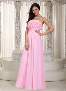 Popular Pink Empire Strapless Chiffon Evening Party Dresses with Flowers
