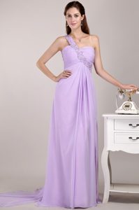 Cute Lavender Empire One Shoulder Watteau Train Chiffon Evening Dress
