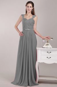 Sweet Empire Straps Long Chiffon Beading Evening Dresses in Grey