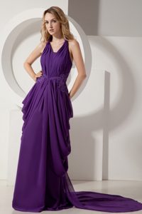 Recommended Purple Column Halter Chiffon Homecoming Evening Dresses