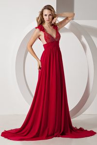 Luxurious Wine Red Chiffon Evening Cocktail Dress with