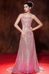 Modern Sweetheart Sequin Maxi Evening Dresses in Light Pink