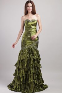 Magnificent Column Sweetheart Evening Dresses in Taffeta in Olive Green