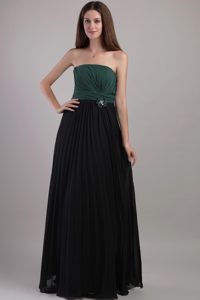 Amazing Strapless Evening Dresses in Peacock Green and Black in Chiffon
