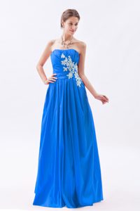 Exquisite Blue Ruche Strapless Homecoming Evening Dress with Appliques