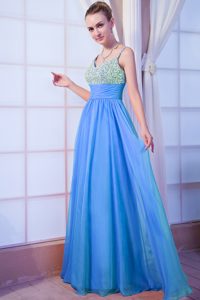 Nice Aqua Blue Empire Straps Chiffon Beading Evening Dress