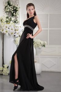 Perfect Black Empire One Shoulder Evening Dresses in Chiffon