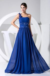 Iconic Beading Sequins One Shoulder Chiffon Evening Dresses with Flowers