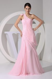 Must-have Bowknot One Shoulder Evening Cocktail Dresses in Baby Pink