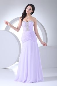 Most Recent Sweetheart Ruched Beaded Lilac Evening Dresses