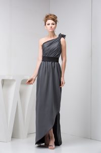 Fashionable Asymmetrical Ruche Grey Evening Dresses for Celeb to Floor