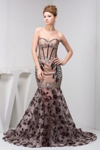 Popular Mermaid Sweetheart Beaded Satin Prom Evening Dress in Pattern