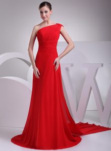 Cutout One Shoulder Ruching Evening Formal Dresses with Watteau Train