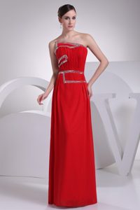 Exquisite Ruching and Beading Red Evening Dresses Asymmetrical Neckline