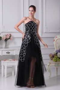Svelte V-neck Sequined High Low Girl Evening Dresses in Taffeta and Tulle