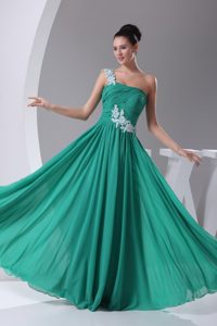 Tasty One Shoulder Pleated Proms Evening Dresses with Floral Appliques