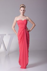 Ruched Sweetheart Up-to-date Chiffon Evening Dress in Watermelon Red