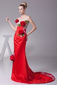 Ruching Strapless Homecoming Evening Dresses with Hand Made Flowers