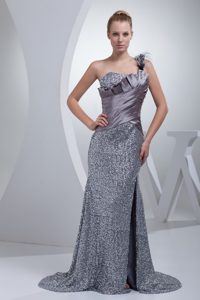 Luxury and Grace One Shoulder High Slit Sequins Prom Evening Dresses
