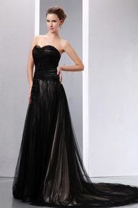 Surprising Black Empire Sweetheart Evening Dress with Court Train in Tulle