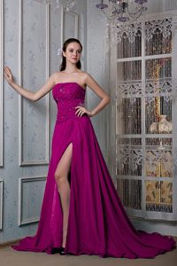 Wholesale Price Fuchsia Strapless Homecoming Evening Dress with Beading