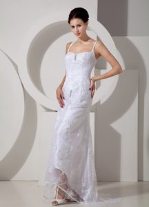 2014 Popular Spaghetti Straps White Lace Dress for Beach Wedding